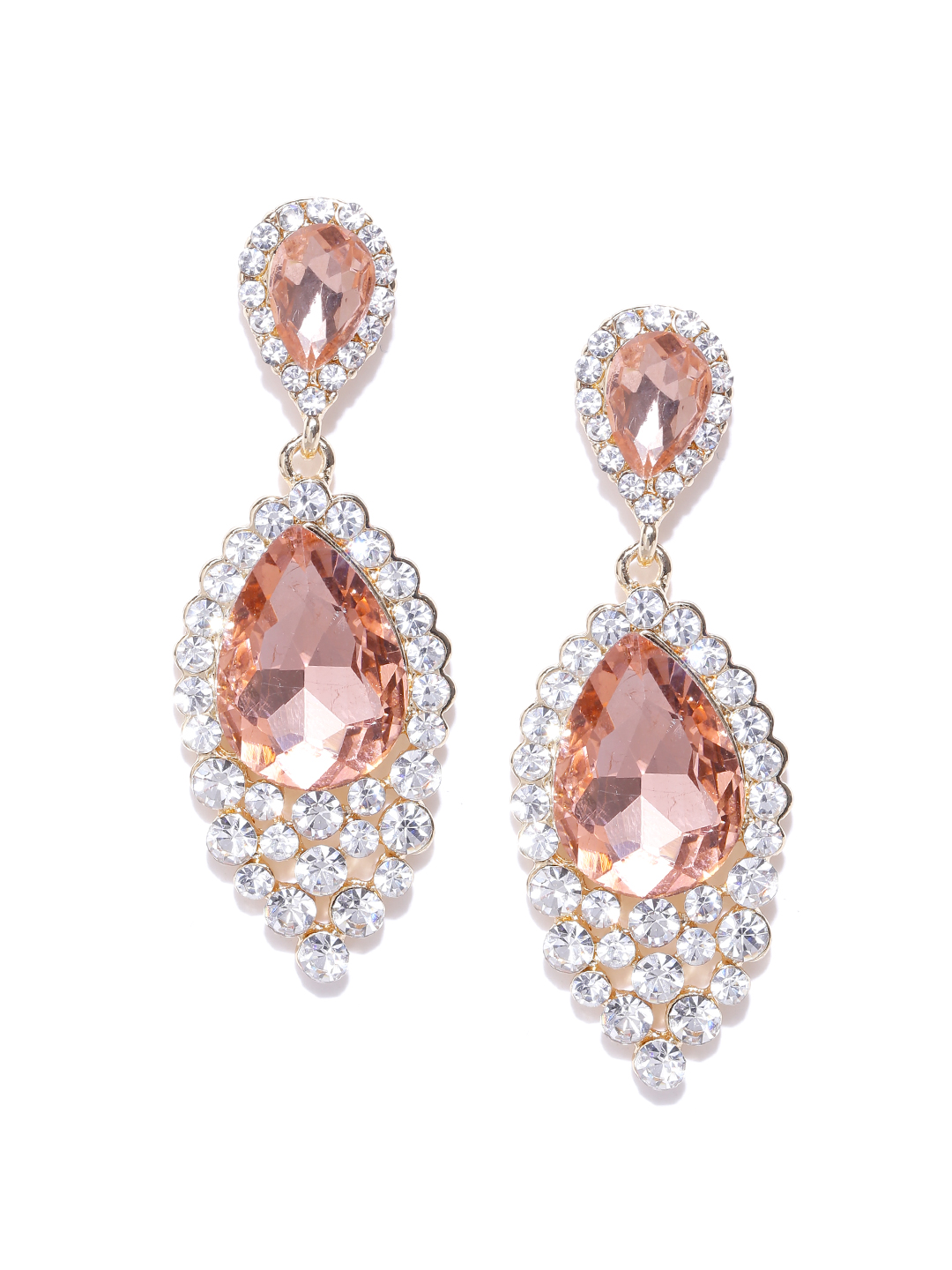 YouBella Pink  Off-White Gold-Plated Teardrop Shaped Drop Earrings